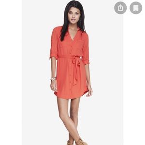 Express Portofino Shirt Dress- Coral